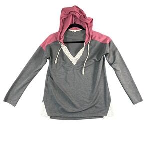 Hem & Thread Gray Pink Lace Trim‎ Soft Girl Lounge Hoodie Tunic Top S